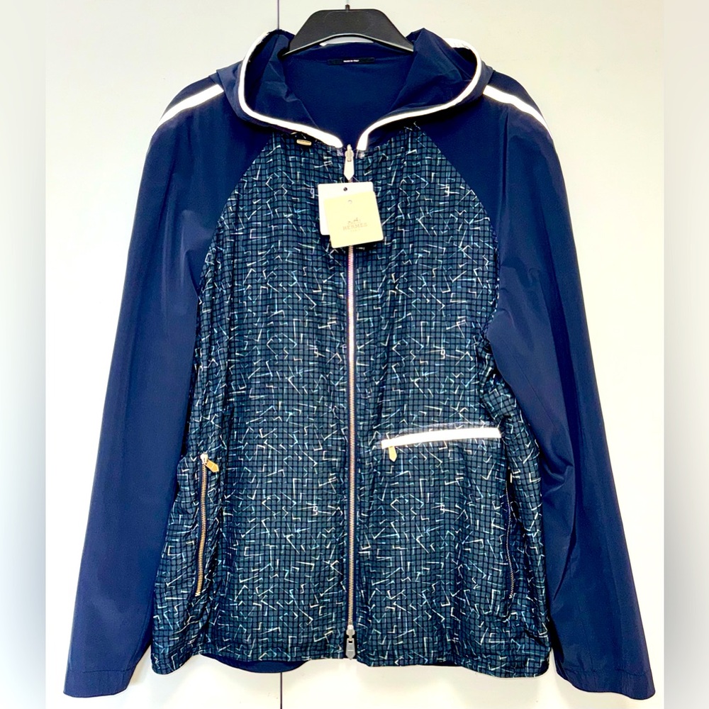 NWT HERMES REVERSIBLE WINDBREAKER JACKET IN NAVY BLUE